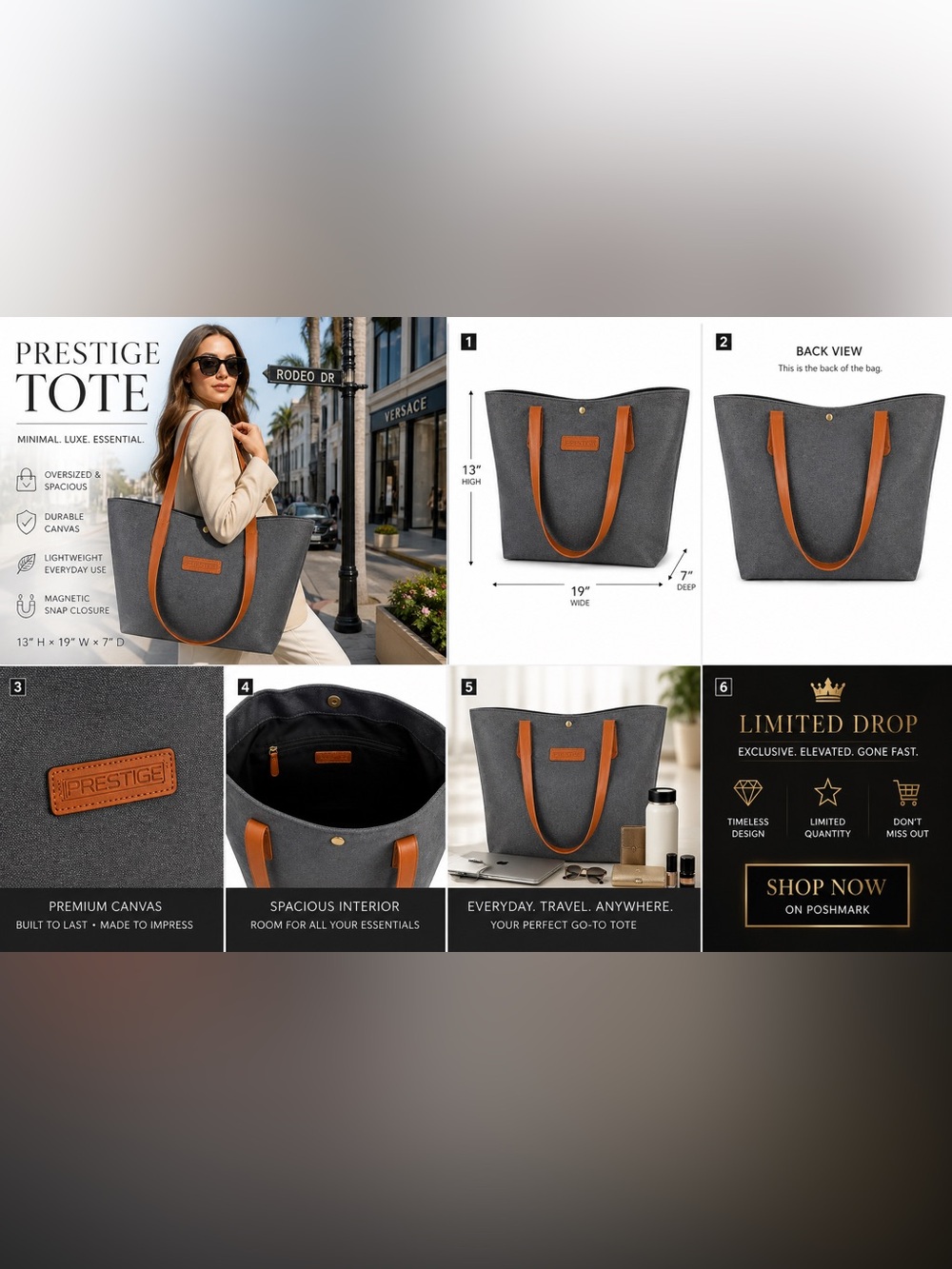Prestige Gray Tote with Tan Straps